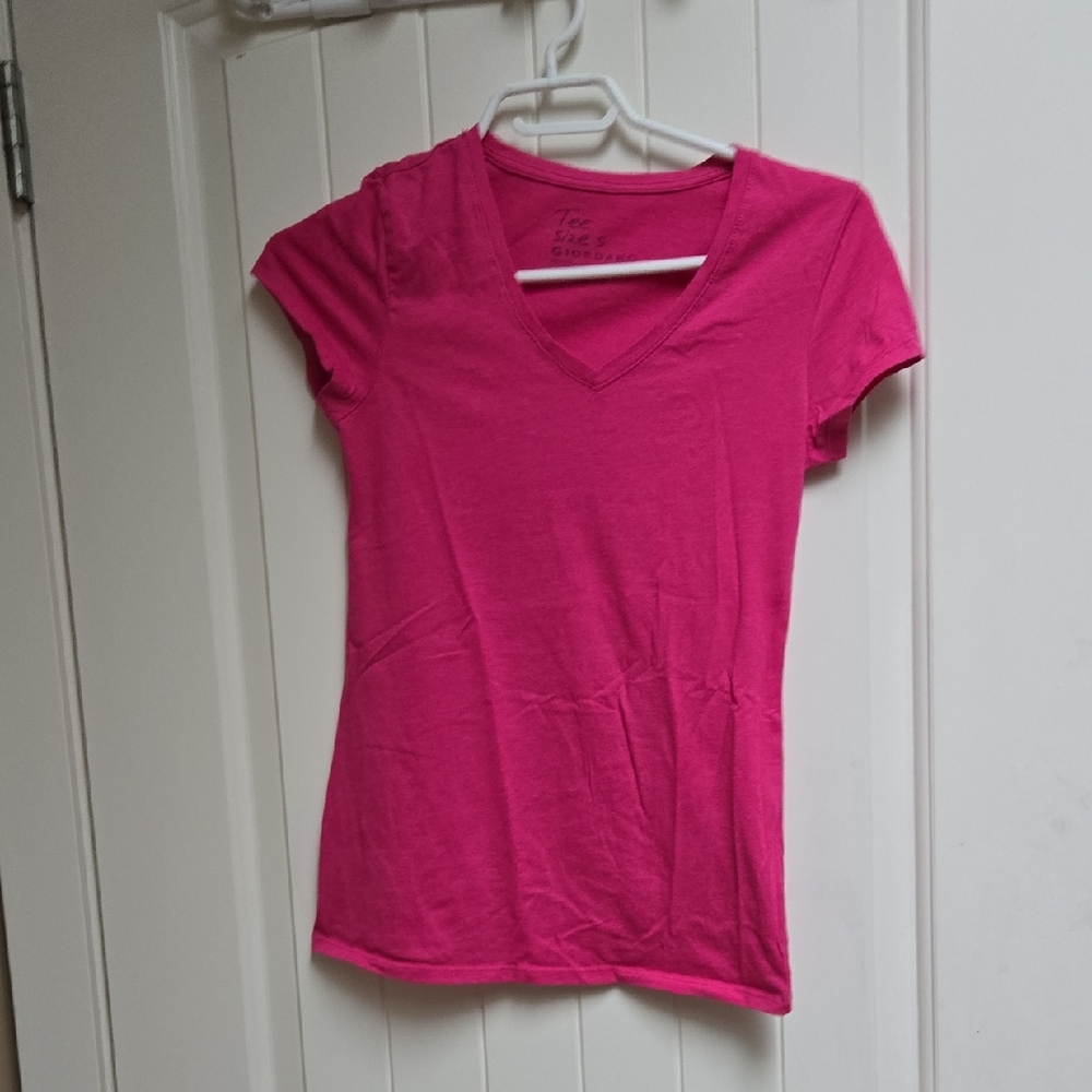 Giordano Pink V-Neck Women's Top SMall